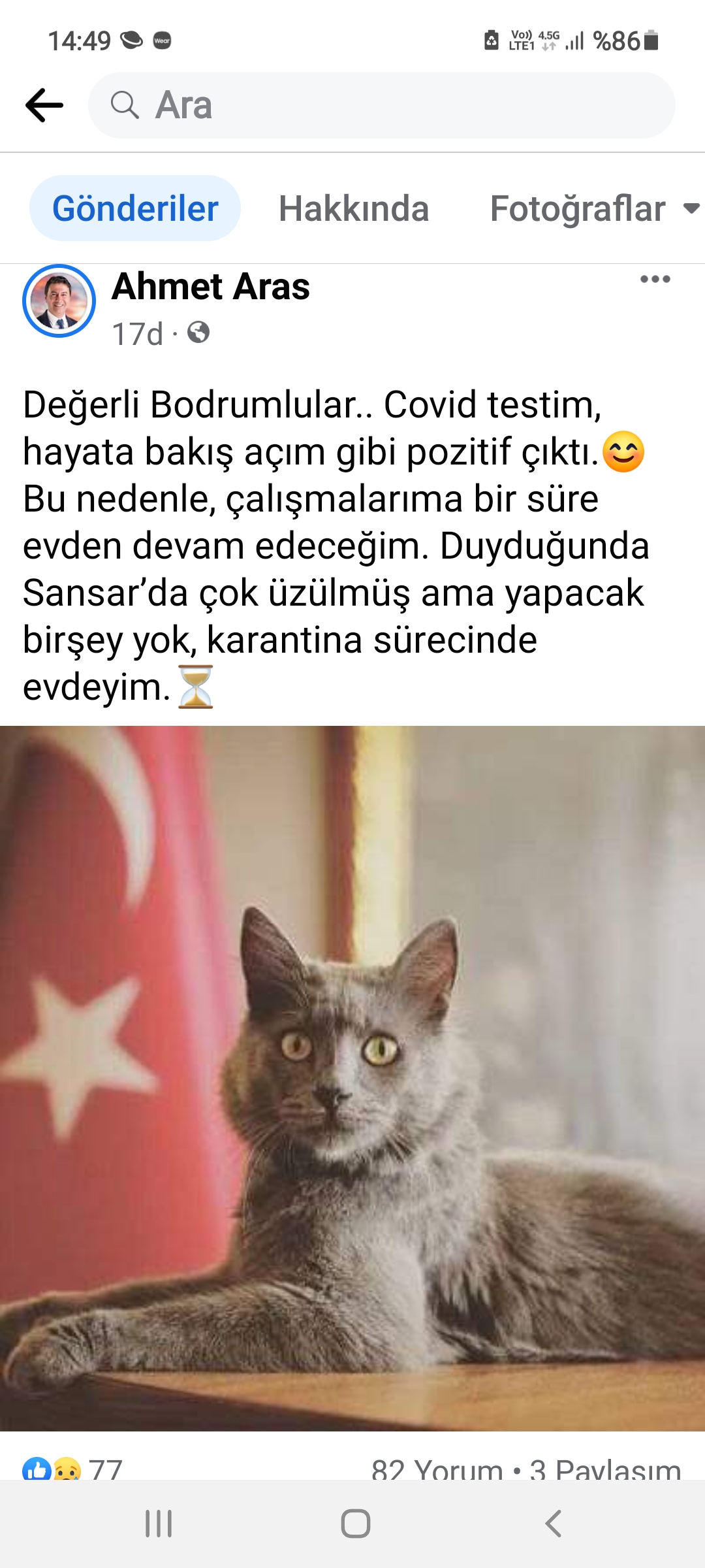 Ahmet Aras Covid Testim Pozitif Çıktı 1 Screenshot 20220305 144929 Facebook