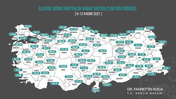 İllere Göre Haftalık Koronavirüs Vaka Haritası Açıklandı 11 0x0 son dakika bakan koca paylasti iste yeni koronavirus vaka haritasi 1637487013955