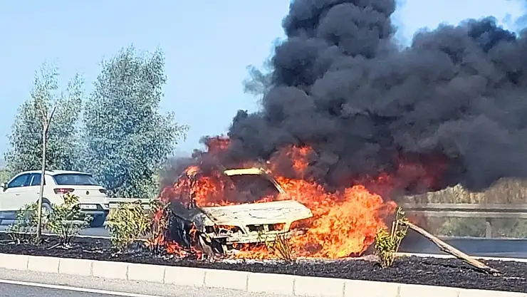 Orta Refüje Çarpan Otomobil Alev Alev Yandı... 2 milas ta orta refuje carpan ot 1727363920 pJySGt