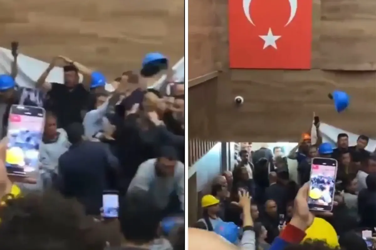 işçiler Aras'a baret fırla 8 mugla da santral gerginligi belediye baskani 18450058 7768 amp