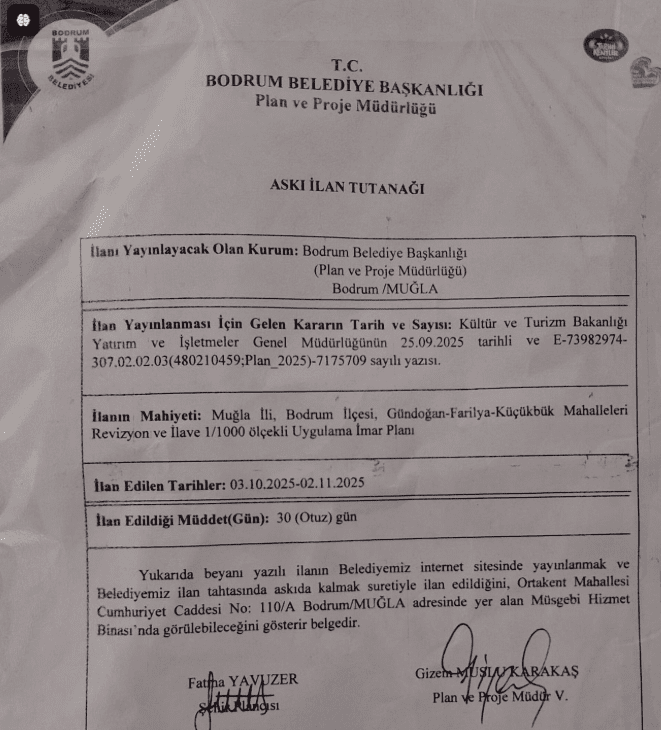 Gündoğan 1/1000 ölçekli uygulama imar planları askıda 2 Adsiz