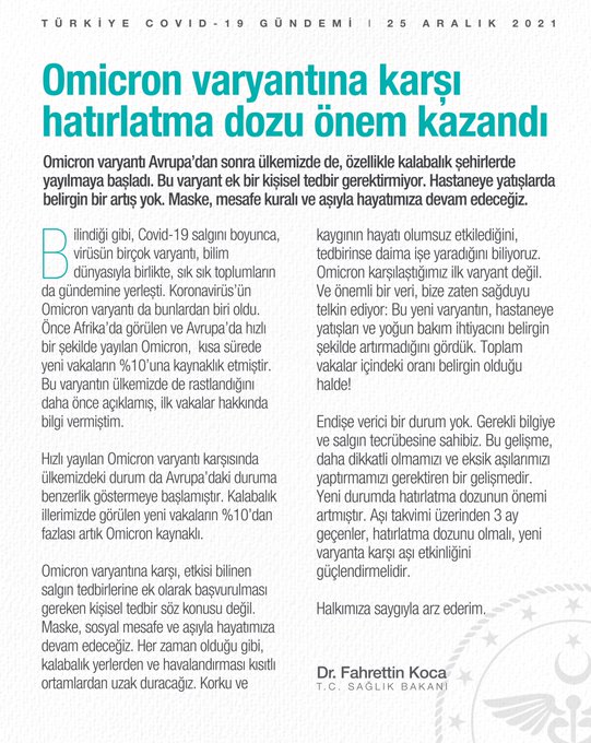 Yeni Vakaların Yüzde 10'Dan Fazlası Omicron Kaynaklı 1 251220211849009978234