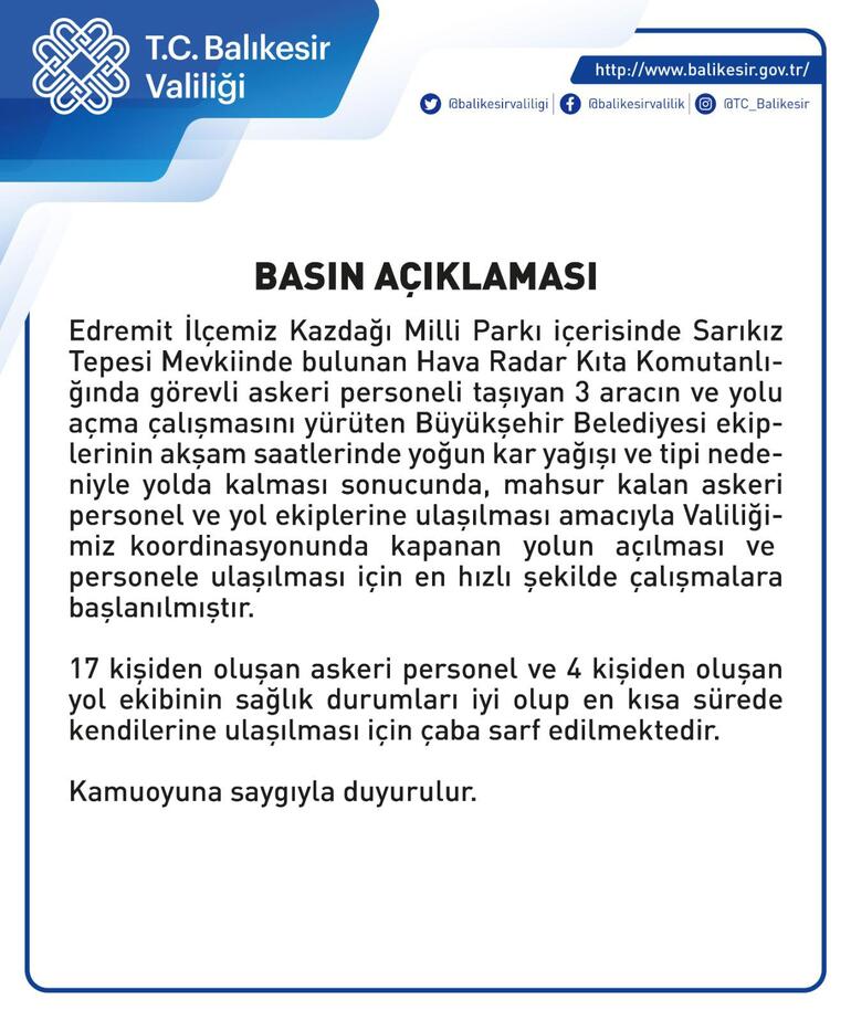 Kazdağları'nda Mahsur Kalan 17 Askeri Personel Ve 4 Belediye Işçisine Ulaşıldı 1 62034bd4165573fd54e93f56