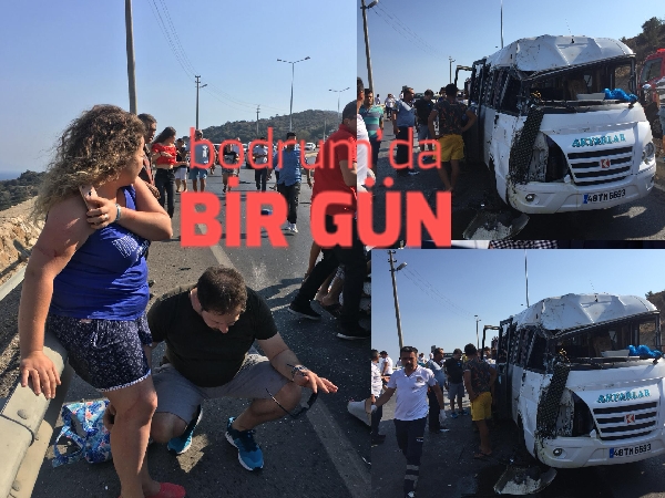 Bodrum'da Yolcu Dolmuşu Ile Otomobil Çarpıştı 1 Ağır 15 Kişi Yaralandı. 16 BODRUMDA KAZA 15 YARALI