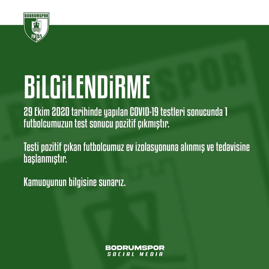 Bodrumspor'da Bir Futbolcunun Testi Pozitif 1 FB IMG 1604054199633
